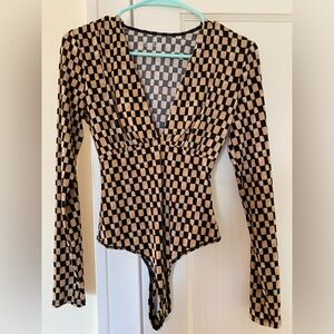 Jacquard plunge neck bodysuit